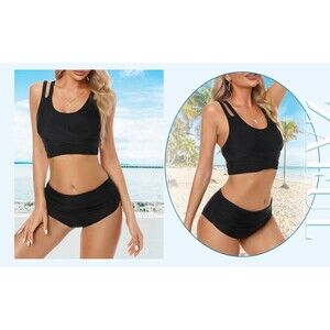 ZAFUL Black Bikini Set High Waisted Push Up Tummy Control Bikini Sz M/8